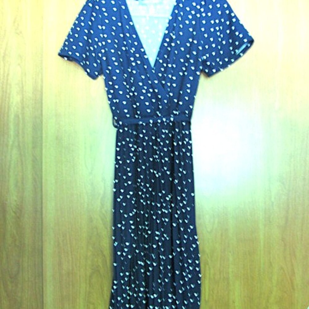 BLUE W/ WHITE POLKA DOTTED SHORT-SLEEVE DRESS PLEATED SKIRT LARK+GREY PM